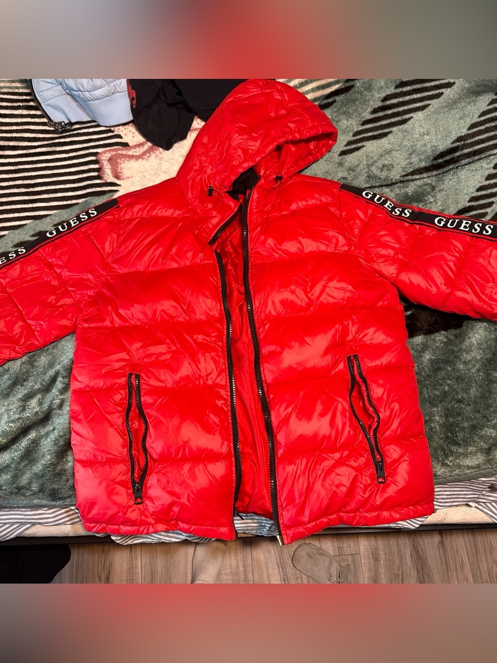 Guess Red Hooded Puffer Jacket